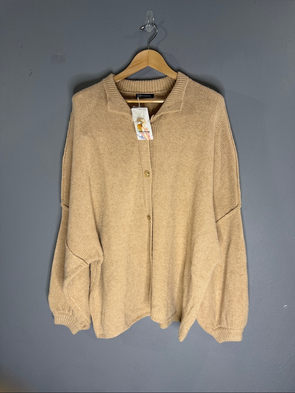 Oversized Button-Front Cardigan in Camel